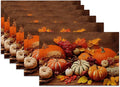 Orange Pumpkins Linen Placemats Set of 6, 12x18 Inch Fall Thanksgiving Washable by SNOWMOLLE