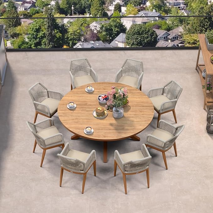 PURPLE LEAF 9 Pieces Patio Round Dining Set Aluminum Round Table and Rattan Arm by PURPLELEAF