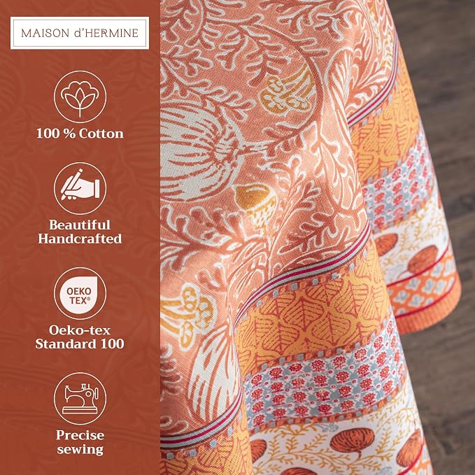 Maison d' Hermine Table Cloth Round Table 100% Cotton 69 Inches Fall Tablecloth - Image 2