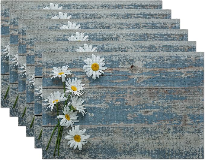 Vintage Blue Wood Panel Placemats Set of 6 by CIAIDU