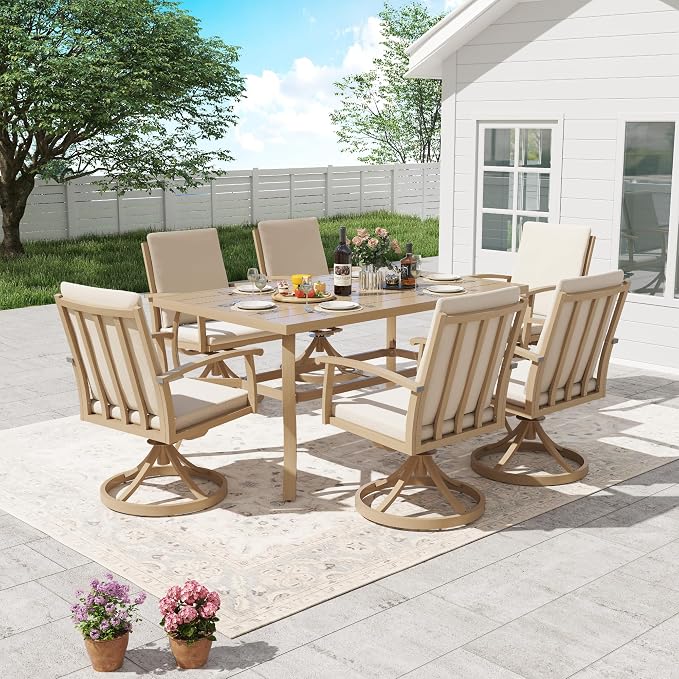 HAPPATIO 7 Piece Patio Swivel Dining Set, Aluminum Outdoor Dining Set - Image 2