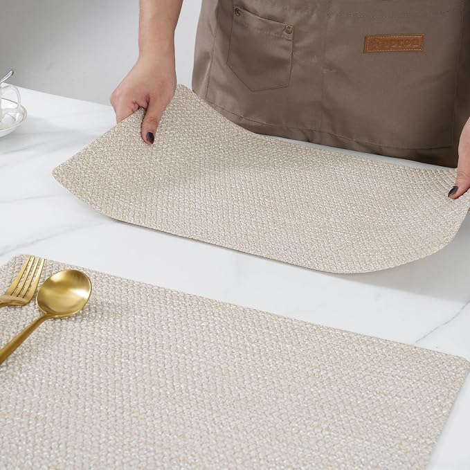 POLYTE Indoor/Outdoor Washable Woven Vinyl Table Dining Placemats - Image 5