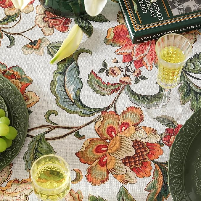 patdrea Designer Vintage Linen Rectangular Tablecloth, Provencal Rustic Floral - Image 4