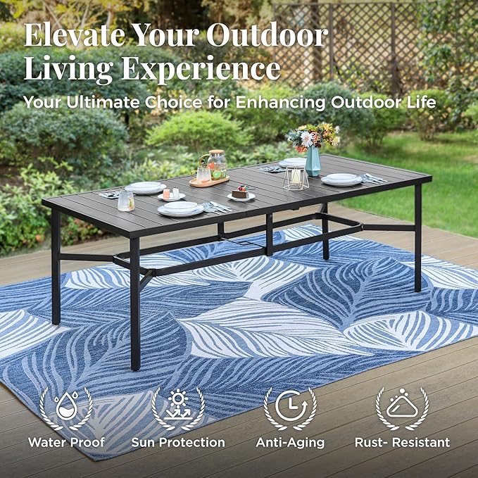 Outdoor Patio Dining Table for 8, All Weather Wrought Iron Black Outdoor Table - Image 5