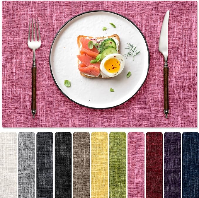 Blue Forest Placemats Set of 4, Dual-Layered Thickened Faux Linen Cloth Place by BlueForest