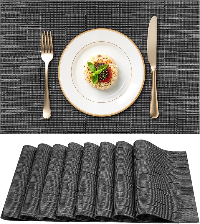 Table Mats Set of 8, Vinyl Table Place Mats Stain Resistant Foldable Placemats by Gloserin