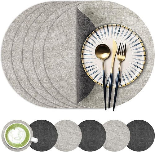 13-Inch Faux Leather Round Placemats Set of 6, Waterproof Anti-Slip Dual Sided by Fyvva