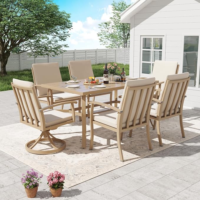 HAPPATIO 7 Piece Patio Dining Set, Aluminum Outdoor Dining Set - Image 2