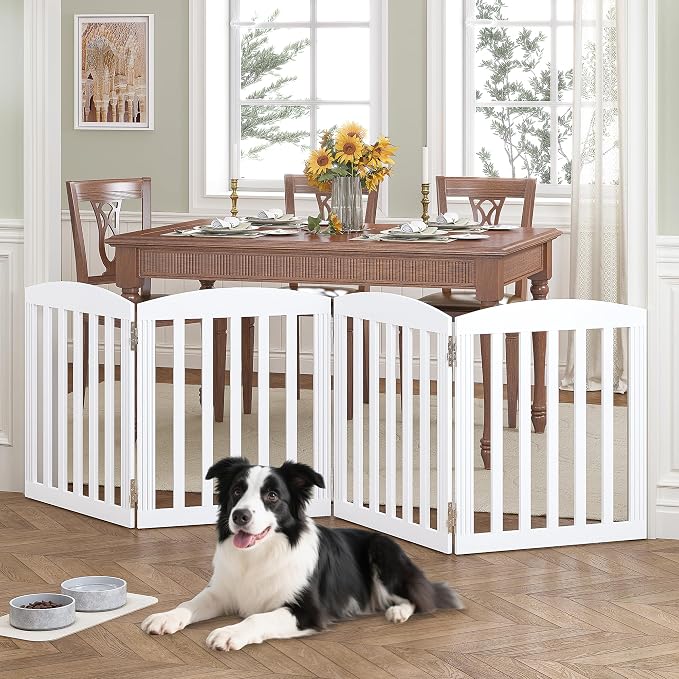 SPIRICH 96" Extra Wide 28" Tall Wooden Freestanding Foldable Dog Gate, Pet Gate - Image 2