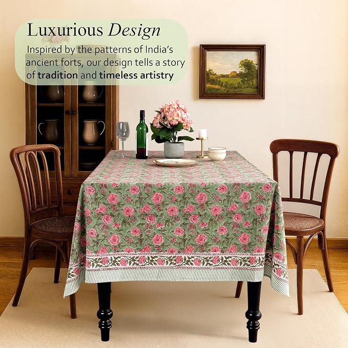 CPC Tablecloth 100% Cotton 70x118 Inch Indian Block Print Rectangle Table Cover - Image 2