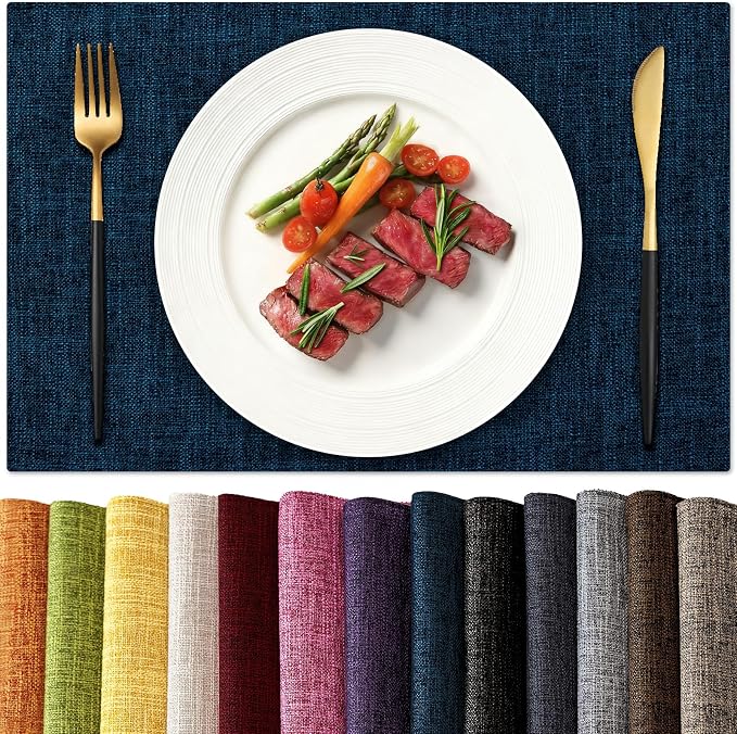 KXN Placemats Set of 8, Dual-Layer Thickened Faux Linen Table Mats, Heat by Homepage