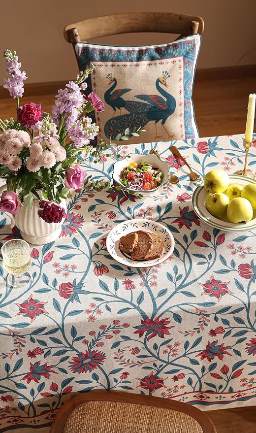 Designer Linen Rectangle Tablecloth, Vintage William Morris Wrinkle Resistant - Image 8