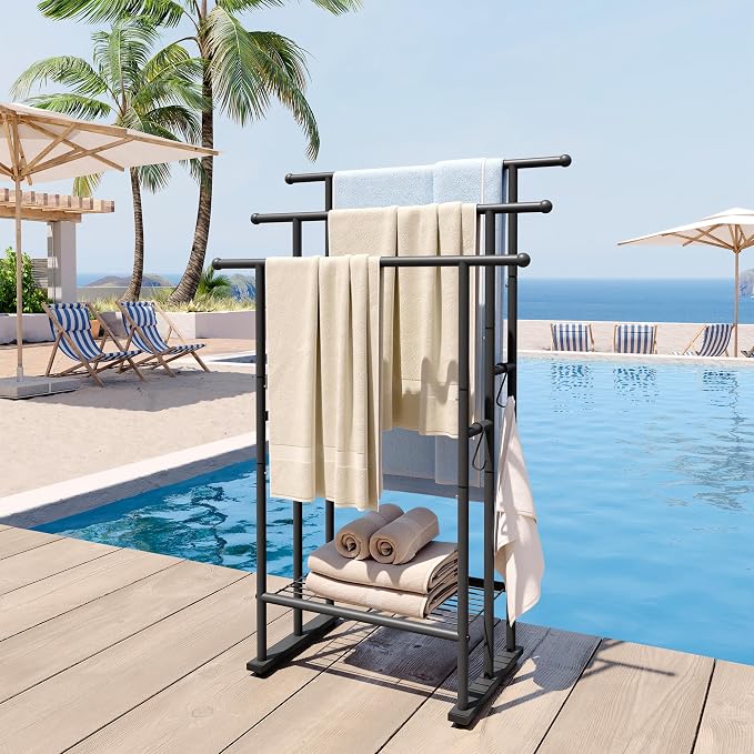 ELYKEN 3 Tier Standing Towel Rack, Freestanding Floor Towel Rack - Image 6