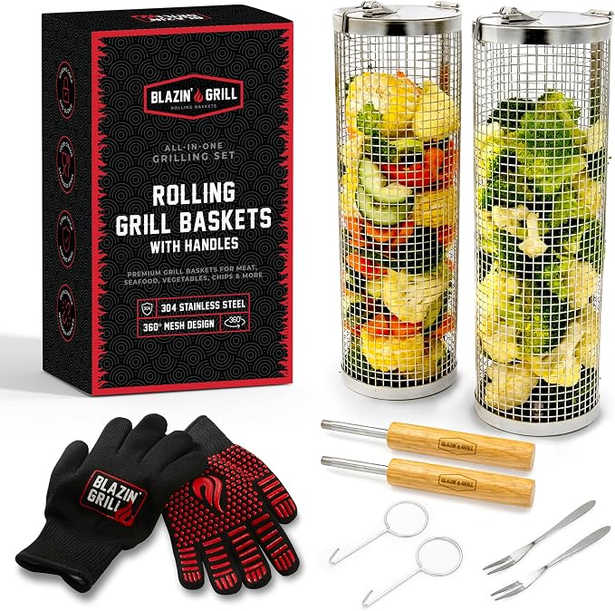 BLAZIN' GRILL Rolling Grill Basket by BlazinGrill