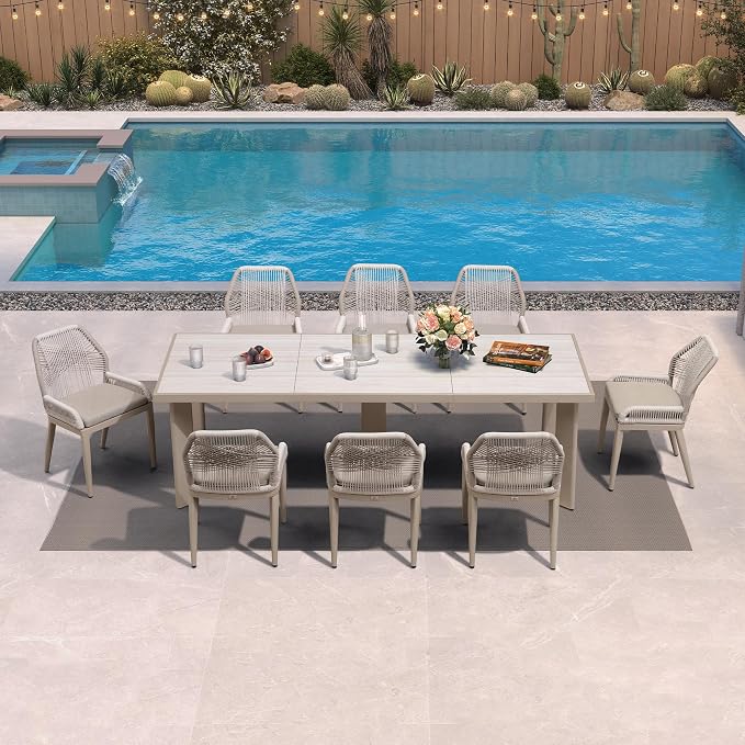 PURPLE LEAF 9 Pieces Patio Dining Set Aluminum Modern Rectangular Table and - Image 2