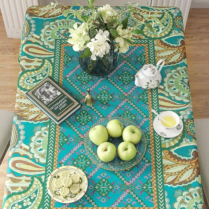 Designer Green Table Cloth Rectangle Table, Vintage Linen Wrinkle Resistant - Image 8