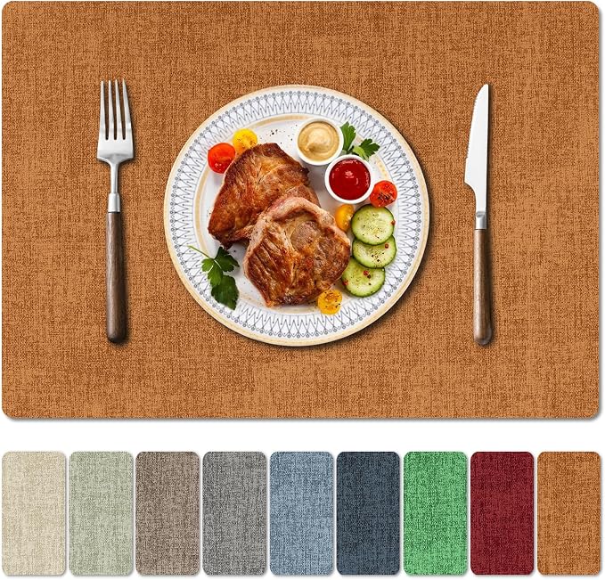 Faux Leather Heat Resistant Fall Placemats Set of 6 – Waterproof Oilproof by Unknown