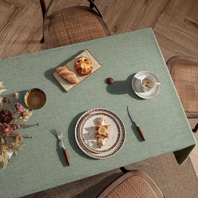 MIULEE Sage Green Linen Polyester Tablecloth 60x104 Inch Spring Rectangle Table - Image 7