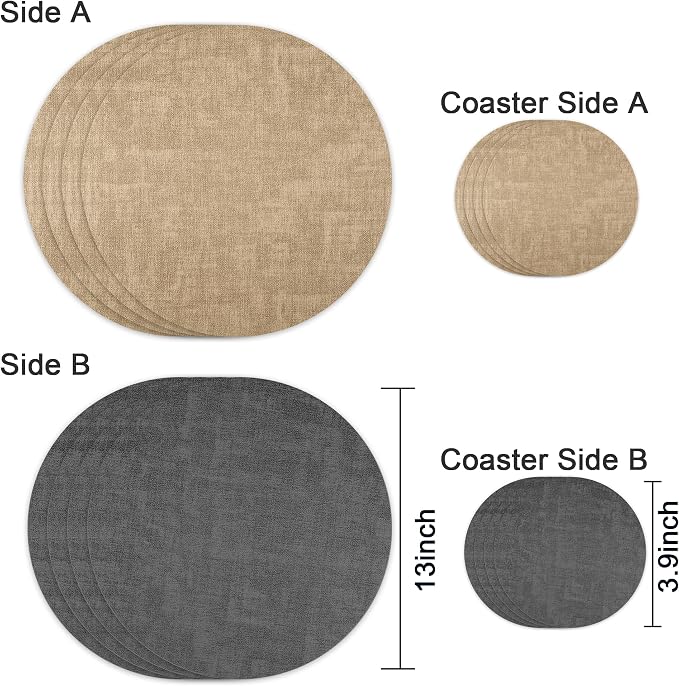 13-Inch Faux Leather Round Placemats Set of 4, Waterproof Anti-Slip Dual Sided - Image 2