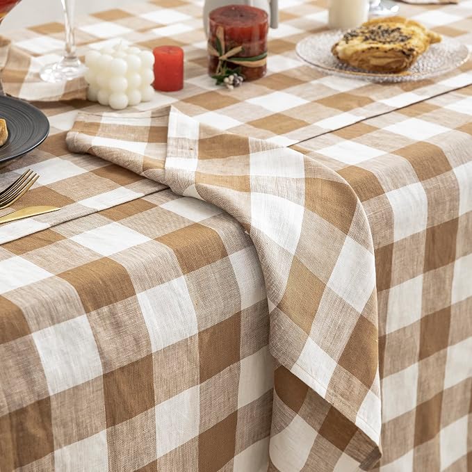 EVERLY 100% Yarn-Dyed Linen Rectangle Tablecloths 60x84Inches - Image 9