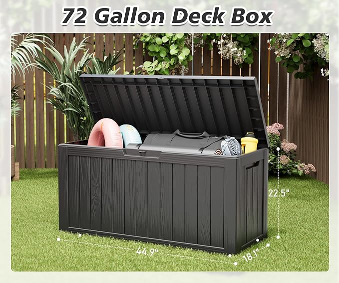 NUNU LAB 75 Gallon Outdoor Storage Box, Deck Box Resin Large Sturdy, Backyard - Image 2