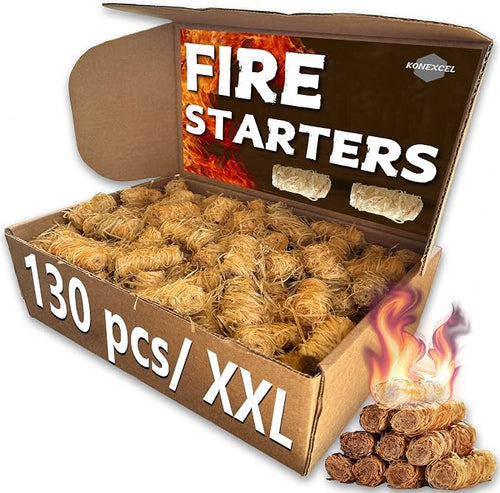 130 pcs Large Fire Starters, Natural Fire Starter by KONEXCEL