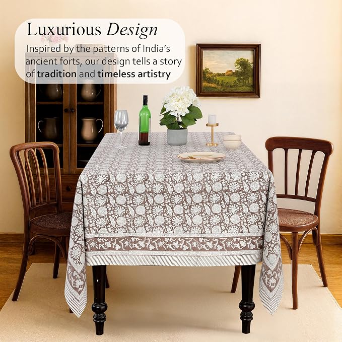 CPC Rustic Brown Tablecloth 100% Cotton 80x120 Inch Indian Block Print - Image 5