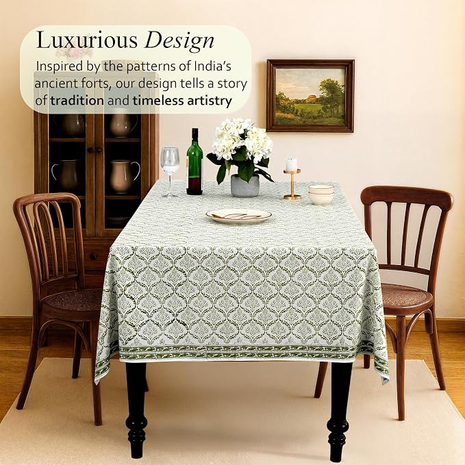 CPC Fern Regal Tablecloth 100% Cotton 80x120 Inch Indian Block Print Rectangle - Image 2