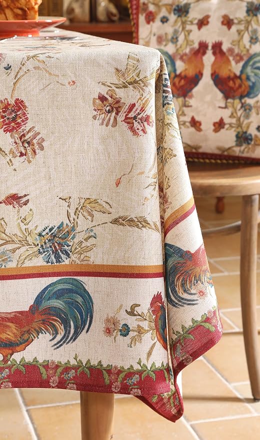 patdrea Designer Linen Red Long Rectangle Tablecloth, Vintage French Animals - Image 9