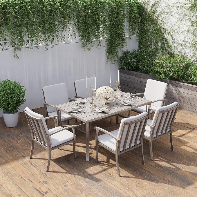 HAPPATIO 7 Piece Patio Dining Set, Aluminum Outdoor Dining Set by HAPPATIO