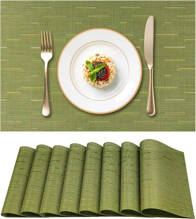 Woven Vinyl Placemats Set of 8 Wipe Clean PVC Heat Resistant Place Mats Durable by Gloserin