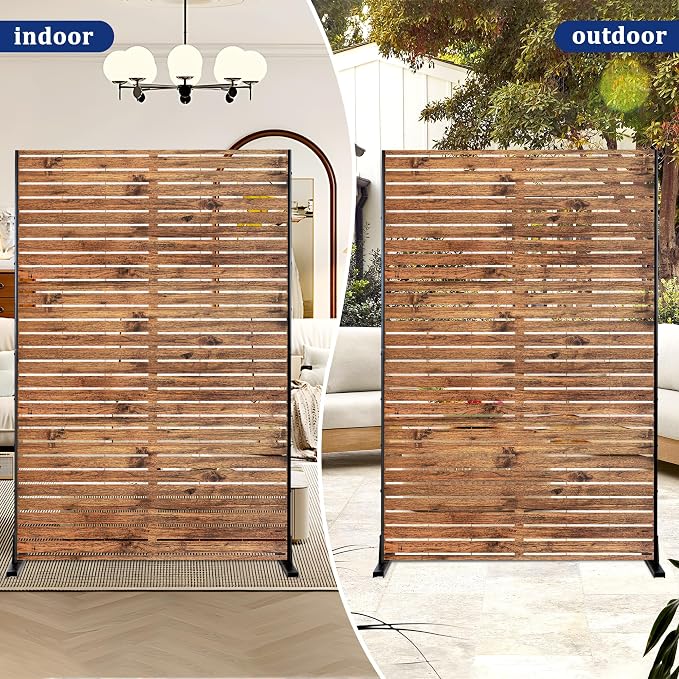 Metal Privacy Screen Outdoor 72" H×47" W Natural Wood Brown Patio Privacy Screen - Image 7