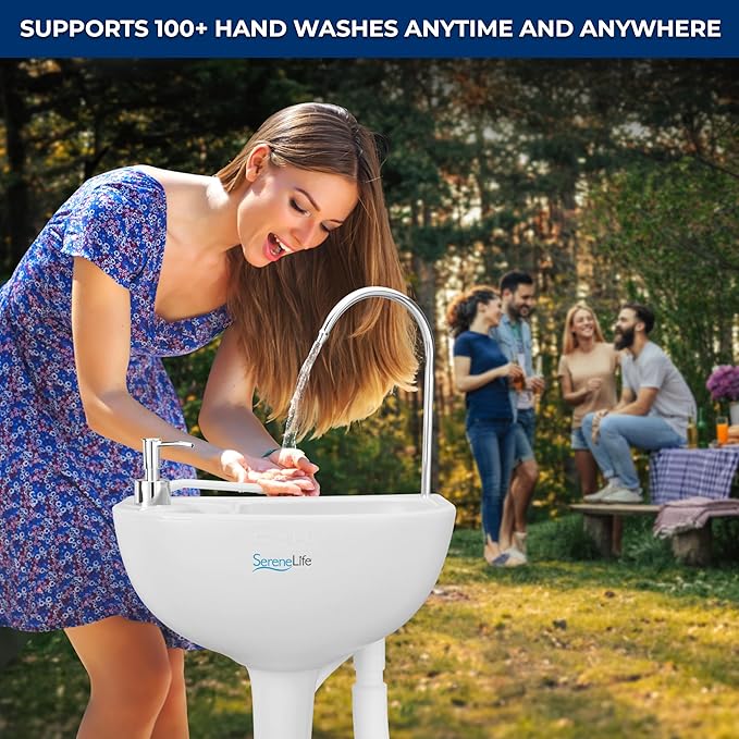 SereneLife Portable Hand Washing Station, 100+ Hand Washes, Hands-Free Foot Pump - Image 2