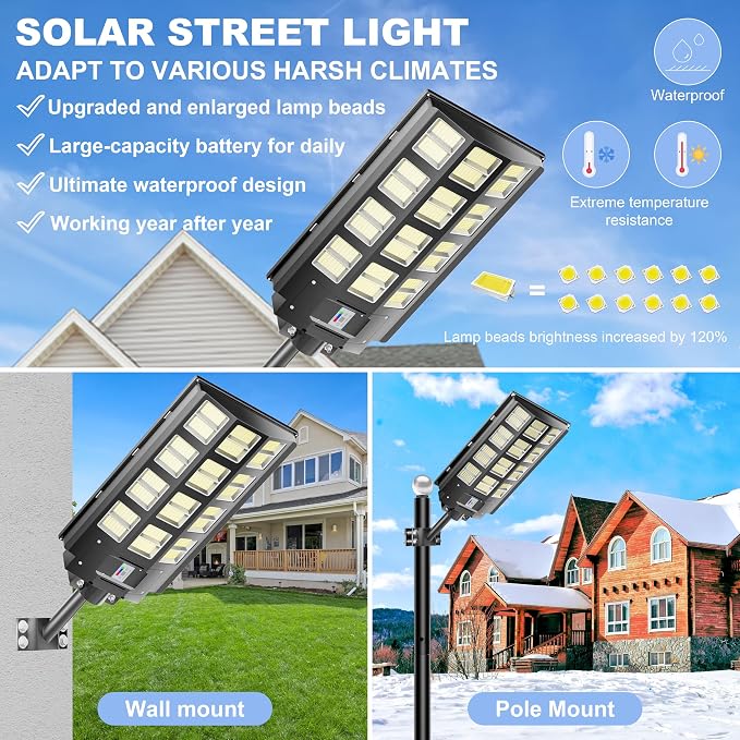 loyoele 9000W Solar Street Lights Outdoor 240000 Lumens Solar Flood Light - Image 2