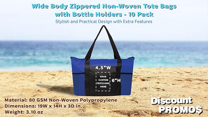 DISCOUNT PROMOS 10 Zippered Non-Woven Tote Bags Set - Image 4