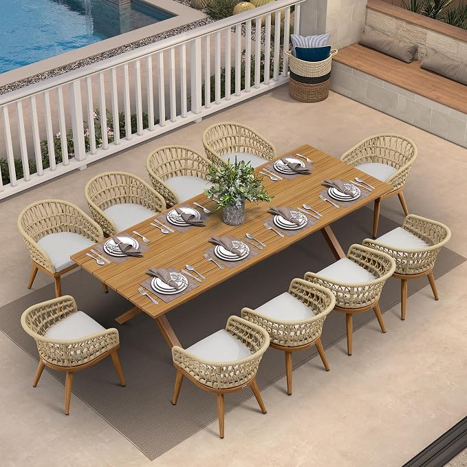 PURPLE LEAF 11 Pieces Outdoor Dining Set All-Weather PE Rattan Outdoor Patio by PURPLELEAF