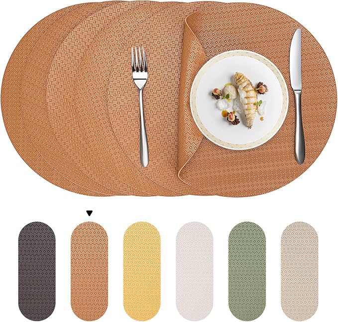Round Faux Leather Placemats Set of 6 – 13 Inch Vinyl Mats, Heat Resistant by PROMATTOO