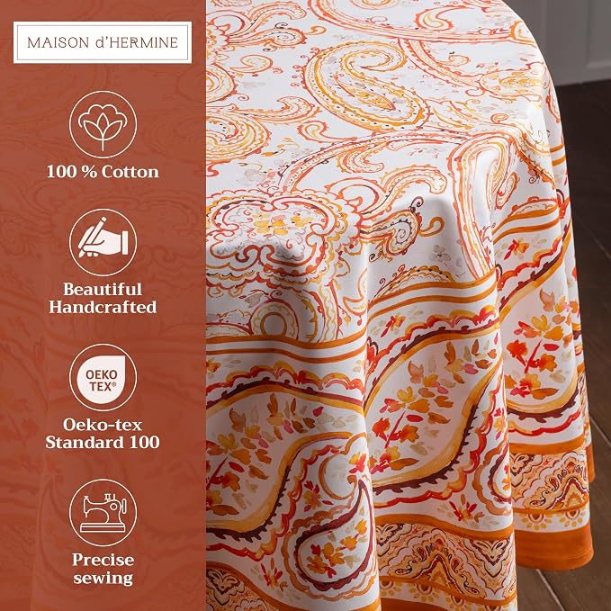 Maison d' Hermine Table Cloth Round Table 100% Cotton 69 Inches Fall Tablecloth - Image 2