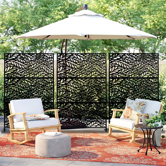 Metal Privacy Screen Outdoor 72" H×47" W, Freestanding Decorative Privacy Screen - Image 6