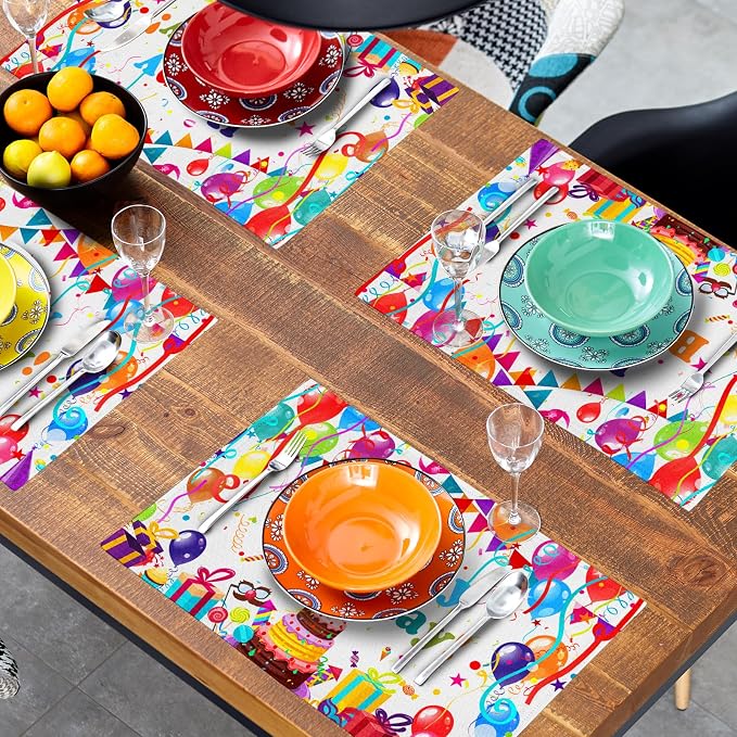 Giwawa Happy Birthday Placemats, Bithday Cake Gifts Decorative Table Mat Set of - Image 8