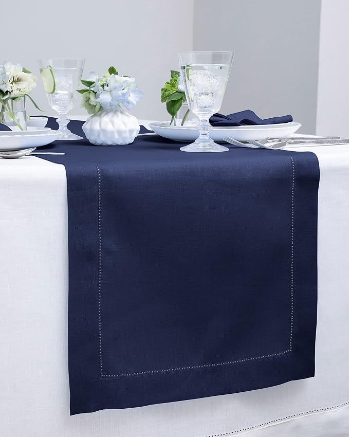 Solino Home Linen Navy Blue Table Runner 72 Inches Long - Image 2