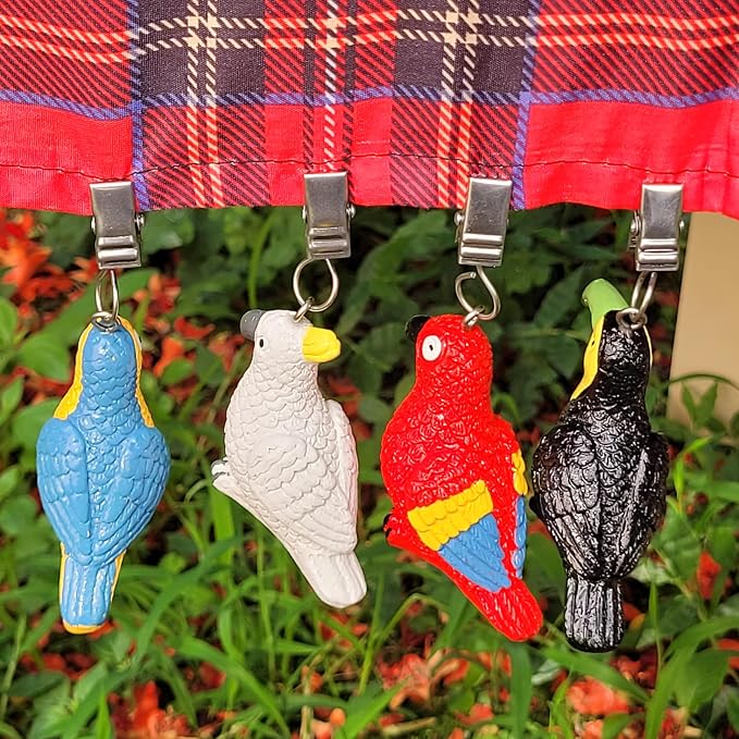 TwoFish Home Set of 4 Colorful Parrot Resin Tablecloth Weights Clips Colorful - Image 5