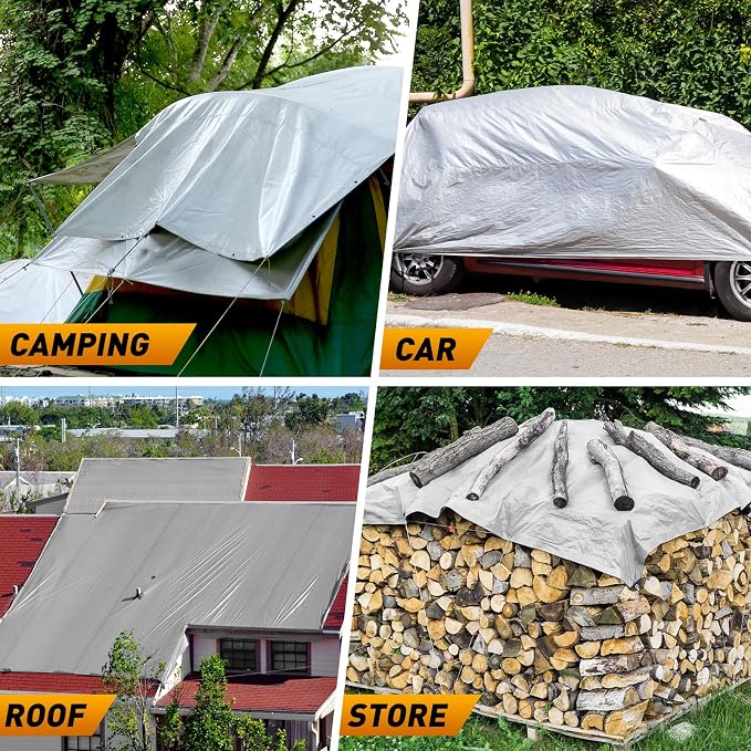 Waterproof Tarp, 10 x 20 ft, 16 Mil Polyethylene, Silver and Black