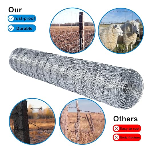 Farm Fence 6ft x 164ft Heavy Zinc Coating Cattle Deer Goat Fence, Galvanized - Image 4