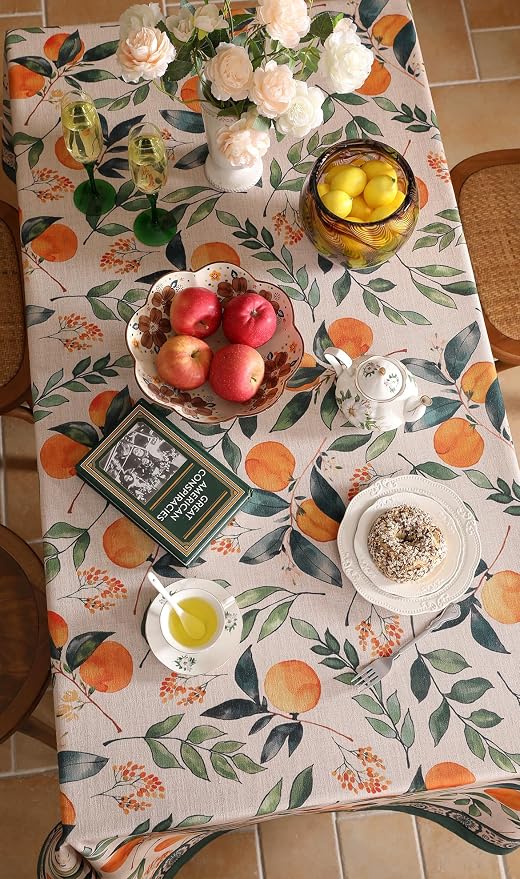 patdrea Designer Vintage Linen Rectangle Table Cloth, Framhouse Oranges and - Image 8