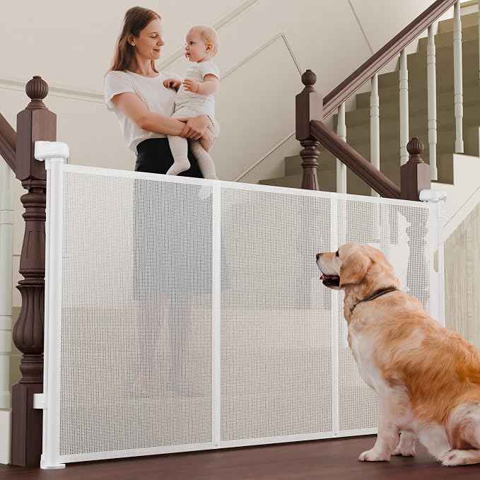 Retractable Baby Gates for Stairs, Child Safety Gates Mesh Gate by LUVCOO