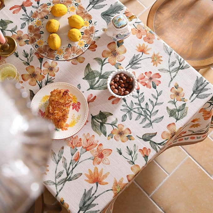 Designer Vintage Linen Extra Long Rectangle Tablecloth, William Morris Floral - Image 4