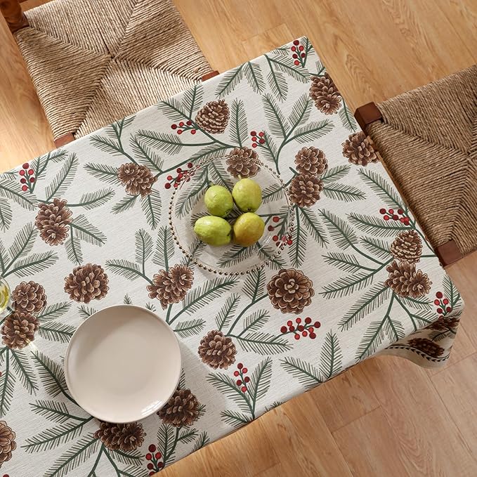 ISAENNE Designer Christmas Beige Linen Table Cloth - Image 4