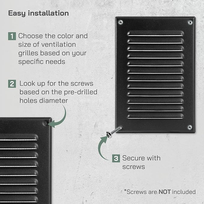 Vent Systems - 5 x 7 Inch Black Metal Rectangular Soffit Air Vent Grille Cover - Image 4