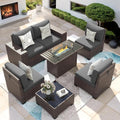 Patio Furniture Set with Fire Pit Table, 7 Piece Outdoor Sectional Conversation by VonzoyHome